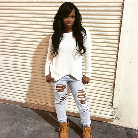 Khadijah Haqq McCray from DASH Dolls' Sexiest Instagrams Dash Dolls, Cute Fits, Winter Looks, Ripped Jean, Fashion Sense, White Jeans, Celebrity Style, Fall Winter, Actresses