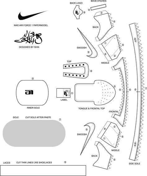 Papercraft Shoes Nike Air force 1 Paper Craft Papercraft Pinterest Paper Sneaker Template Free Printable, Ceramic Shoes, Shoe Cakes, Shoe Template, Paper Shoes, Cake Templates, Nike Shoes Air Force, Paper Toy, Nike Air Shoes