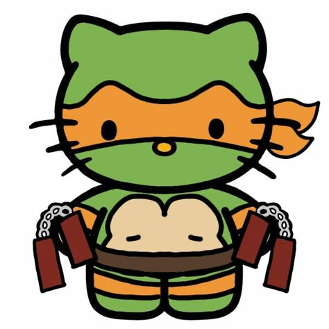 Hello Kitty Ninja Turtle, 2003 Ninja Turtles, Tmnt Hello Kitty, Tmnt App Icons, Ninja Turtles Aesthetic, Tmnt Base, Mikey Ninja Turtle, Ninja Turtle Quotes, Cute Tmnt