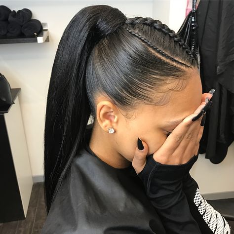 Black Hair Ponytail, Tail Hairstyle, Weave Ponytail Hairstyles, Black Ponytail Hairstyles, Braided Ponytail Hairstyles, Hair Done, Hair Ponytail Styles, Cornrow Hairstyles, Sleek Ponytail