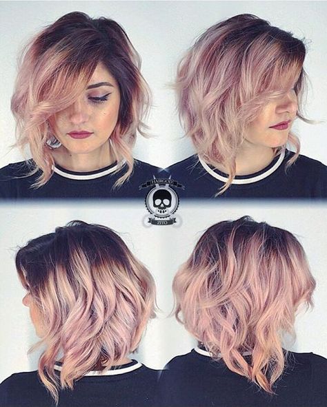 Underlights Hair, Purple Ombre Hair, Gold Hair Colors, Colored Curly Hair, Hair Color Pastel, Short Hair Color, Haircut And Color, Rose Gold Hair, Dark Roots