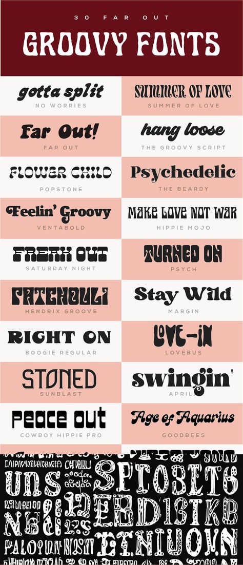 30 Funky Fonts for Your Inner Hippie Hippie Font, Letters Tattoo, Typographie Logo, Alfabet Font, Font Brush, Pixel Font, Design Alphabet, Desain Buklet, Groovy Font