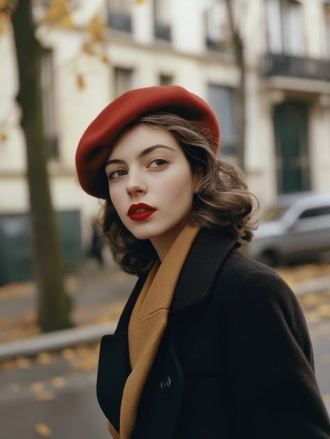 30s Women’s Ultimate Guide to French Fall Street Style: Completing Your Look with a Beret - LaninStar's blog Navy Beret Outfit, Beret And Scarf Outfit, Beret Hairstyles Long Hair, Styling A Beret, French Beret Outfit, Beret Outfit Street Style, How To Style A Beret, 30s Women, Fall Street Fashion