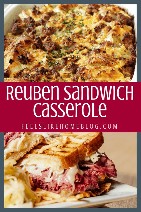 Reuben Sandwich Casserole, Reuben Bake Recipe, Best Reuben Sandwich, Sandwich Casserole, Corned Beef Recipes Crock Pot, Corned Beef Recipes Slow Cooker, Corned Beef Reuben, Reuben Recipe, Sauerkraut Salad