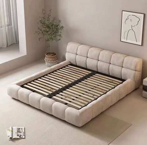 Cloud Bed, Fabric Upholstered Bed, Italian Bed, Tiktok Famous, Wood Cover, Trendy Bedroom, Wooden Design, Comfy Bed, Upholstered Bed