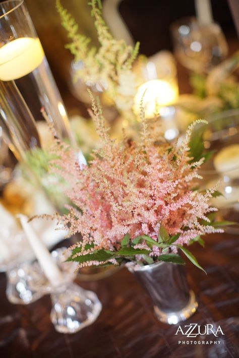 Table Piece Astilbe Wedding, Astilbe Bouquet, Pink Astilbe, Midsummer Nights Dream Wedding, Mint Julep Cups, Table Piece, Bohemian Wedding Inspiration, Diy Arrangements, Anemone Flower