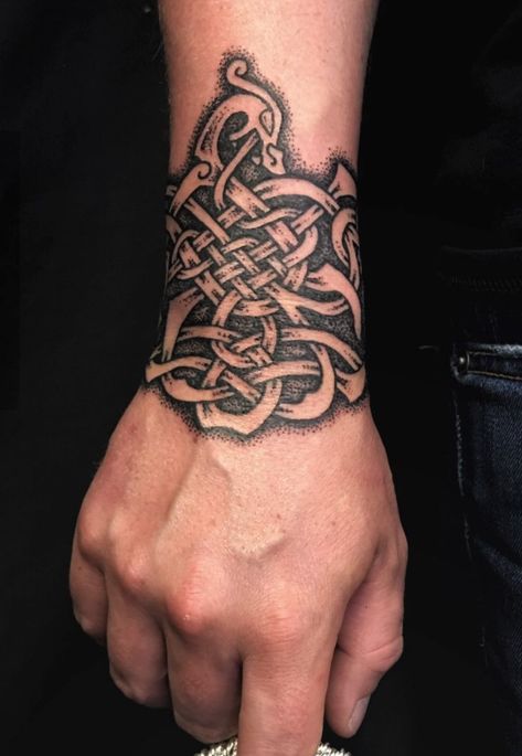 Viking Wrist Tattoo, Celtic Hand Tattoos Men, Norse Wrist Tattoo, Viking Elbow Tattoo, Urnes Style Tattoo, Viking Hand Tattoos For Guys, Viking Hand Tattoo, Celtic Forearm Tattoo, Celtic Hand Tattoo