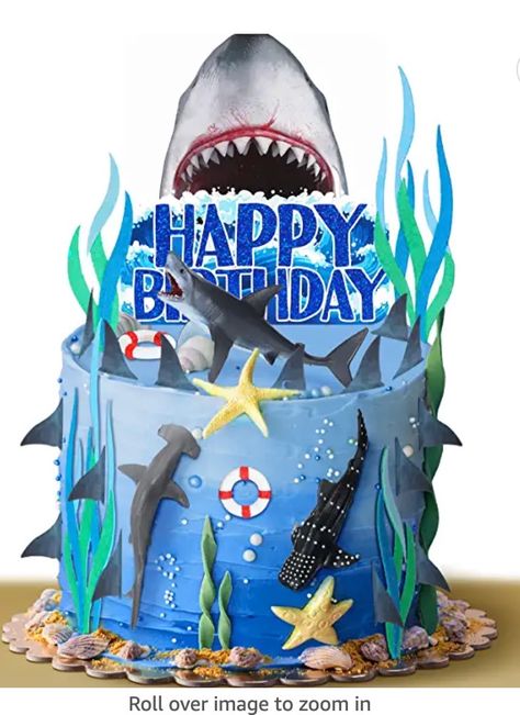 Mr Bean Birthday, Ocean Birthday Cakes, Shark Birthday Cakes, 14th Birthday Cakes, Inside Cake, Ocean Cakes, Shark Decor, Ocean Theme Party, Shark Cake