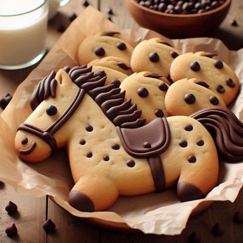 Horse Cookies, Horse Designs, Creative Food, Cute Food, Chip Cookies, Cookie Decorating, Sugar Cookies, Chocolate Chip Cookies, Chocolate Chip