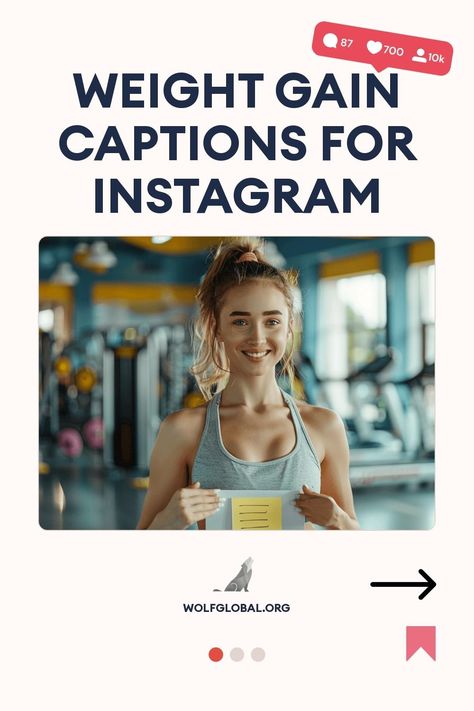 Promotional graphic with a happy woman at the gym, titled "Weight Gain Captions for Instagram".
An infographic with motivational fitness phrases and a call-to-action button reading "GET 100+ MORE" from wolf global.org.
A person with a laptop surrounded by social media symbols, advertising an Instagram engagement service. Inspiring Captions, Weight Gain Journey, Bulking Season, Healthy Weight Gain, Bulk Up, Captions For Instagram, One Pound, Muscle Tissue, Rooftops