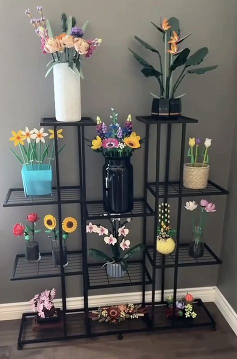 Lego Shelf, Lego Room Decor, Popular Home Decor, Lego Flowers, Lego Wall, Lego Display, Lego Creative, Future Apartment Decor, Lego Room