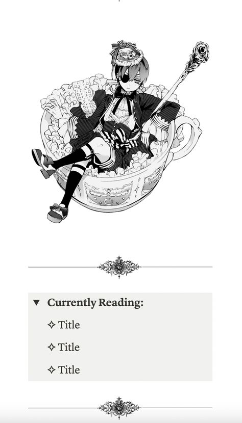 #notion #manga #blackbutler #cielphantomhive #reading Manga Tracker, Template Black And White, Aesthetic Notion Template, Monochrome Aesthetic, Aesthetic Notion, Template Black, Tracker Template, Notion Templates, Ciel Phantomhive