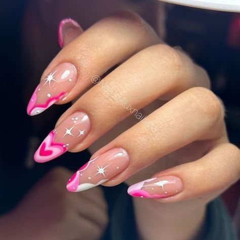 Star Nail Designs, Nail Designs Valentines, Powerpuff Girl, Makijaż Smokey Eye, Star Nails, Heart Nails, Dope Nails, Short Acrylic Nails, Nail Arts