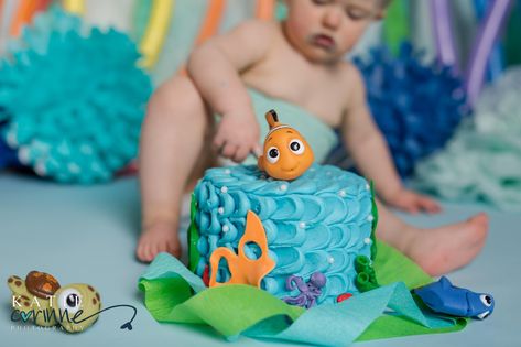 Dory Smash Cake, Nemo Smash Cake First Birthdays, Finding Dory Smash Cake, Finding Nemo Cake Smash, Finding Nemo First Birthday Cake, Finding Nemo Smash Cake, Finding Nemo First Birthday Boy, Nemo Smash Cake, Nemo Cake Ideas