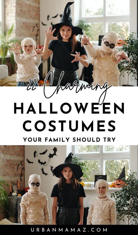 Looking for charming Halloween costumes your family should try? Check out these 22 best family Halloween costumes to try! Dark Family Costumes, Family Halloween Costumes Witch, Spooky Family Costumes, Goth Family Halloween Costumes, Traditional Halloween Costumes Family, Male And Female Costume Ideas, Bat Family Costume, Family Bat Costume, Pirate Family Halloween Costumes