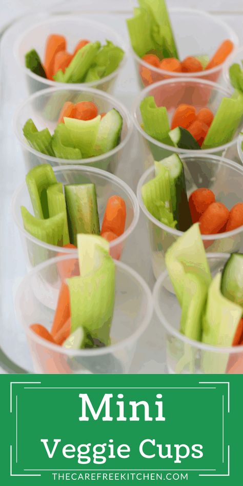 Kids Birthday Snack Ideas, Veggie Party Snacks, Mini Veggie Cups, Veggie Cups For Party, Veggie Party Cups, First Birthday Snack Ideas, Vegetable Cups With Dip, First Birthday Snacks, Vege Cups For Party