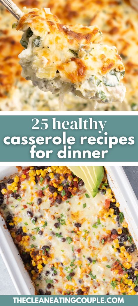 The best list of 25 Healthy Casserole Receips for Dinner. From chicken to ground beef, vegetarian and more - these are all easy to make and nutritious! Casseroles for dinner and breakfast! Easy Vegetarian Dinners For Families, Gf Recipes Healthy, Healthy Dinner Recipes Prep, Cheap Healthy Casseroles, Healthy Meals For Two Vegetarian, Dinner Recipes Healthy Ground Beef, Dinner Full Of Veggies, Gf Meals Healthy, Healthy Meals With Nutrition Info