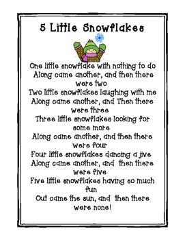 5 Little snowflakes 5 Little Snowflakes, Winter Songs For Preschool, Preschool Poems, Winter Lesson Plan, Winter Theme Preschool, Winter Poems, Circle Time Songs, Winter Activities Preschool, Classroom Songs