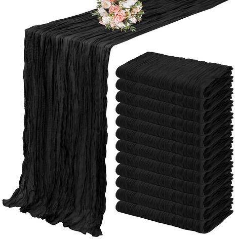 PRICES MAY VARY. Polyester 🎁【Package Include】: You will get 12 pieces 10ft length black cheesecloth table runner,Product size: 35 inches wide and 120 inches long, suitable for round or square tables that can accommodate 8-10 people. Perfect for romantic and elegant party events. 🎁【Premium Material】: The elegant black table runner is made of high-quality polyester, featuring good durability and flexibility,the edge of the table runner is locked with delicate stitching, not easy to fall off, and Cheese Cloth Table Runner, Table Runner For Wedding, Cloth Table Runner, Gauze Table Runner, Dark Wedding Theme, Black Wedding Decorations, Cheesecloth Table Runner, Rustic Wedding Table Decor, Wedding Runner