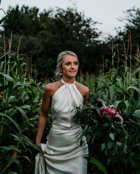 Lovely Lucy | A real Halfpenny London bride Halterneck Wedding Dress, Halter Neck Wedding Dress, Clean Wedding Dress, Bhldn Wedding Dress, Halfpenny London, Wedding Branches, Epic Love, Bhldn Wedding, Thai Wedding Dress