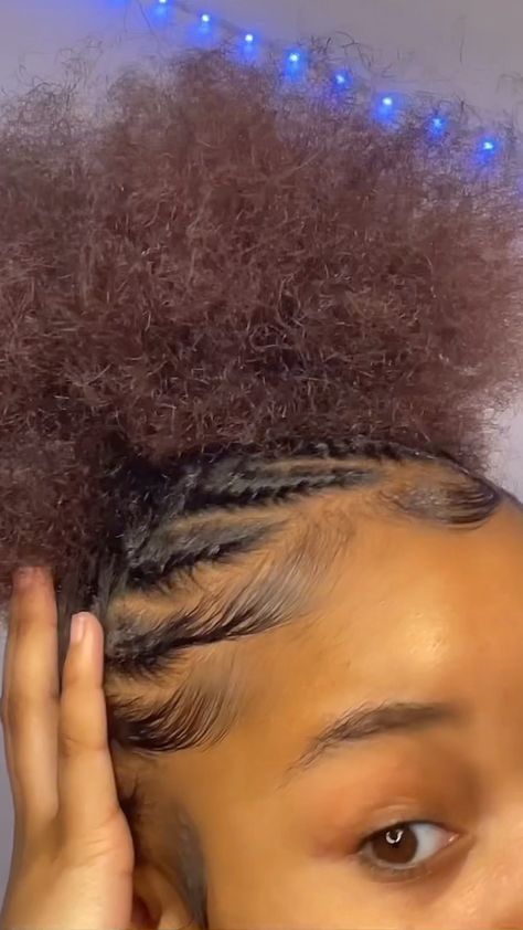 Cornrow And Puff Hairstyles, How To Do A Braid Out On Natural Hair, Cornrows With Puff, Cornrows With Afro Puff, Natural Hair Braided Into Two Puffs, Natural Cornrow Hairstyles For Black Women, Cornrow Puff, Slick Puff On 4c Hair, Braids Into Afro Puff