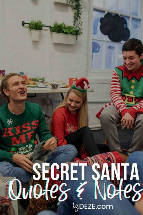 Secret Santa Sayings Note, Secret Santa Clues For Coworkers, Secret Santa Messages For Coworkers, Messages For Your Crush, Secret Santa Notes, Fun Secret Santa Ideas, Santa Puns, Secret Santa Messages, Secret Santa Note