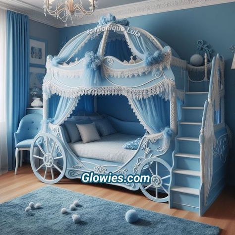 Blue Princess Bedroom, Blue Bunk Beds, Cinderella Carriage Bed, Frozen Bed, Cinderella Bed, Roses Nursery, Princess Birthday Cakes, Carriage Bed, Disney Princess Birthday Cakes