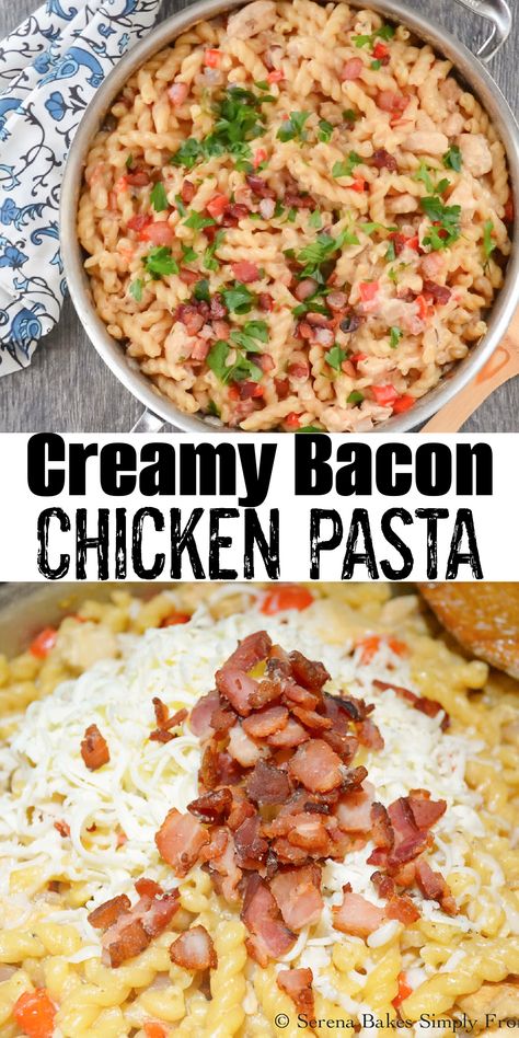 Homemade Creamy Bacon Chicken Pasta Helper is favorite for dinner tonight because it's so easy to make and only requires one pan. The smokey bacon with chicken in the cheesy creamy pasta sauce makes this an absolute favorite. You just might even have all the ingredients on hand to make this for dinner. Pasta With Chicken And Bacon, Chicken Helper Homemade, Chicken Bacon Broccoli Pasta, Bacon Chicken Pasta, Creamy Bacon Chicken, Chicken Bacon Pasta, Recipes List, Creamy Pasta Sauce, Bacon Chicken