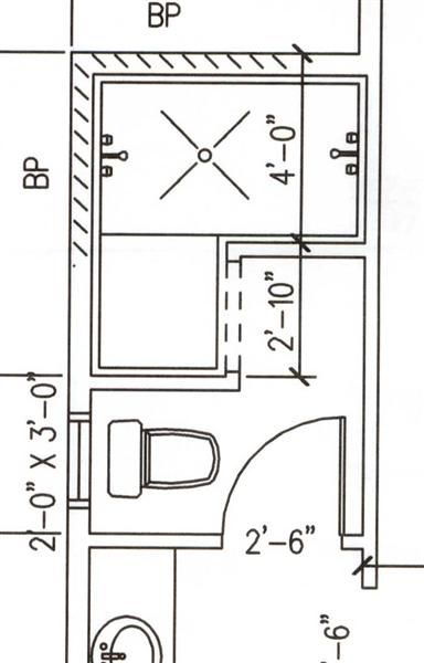 Shower Head Location in Doorless Shower - Ceramic Tile Advice Forums - John Bridge Ceramic Tile Walk In Shower Dimensions, Doorless Showers Walk In, Shower Dimensions, Bathroom Shower Stalls, Top Bathroom Design, Doorless Shower, Small Bathroom Layout, Small Bathroom With Shower, Bathroom Plan