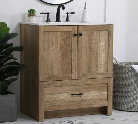 30 Inch Bathroom Vanity Wood, Brown And Grey Bathroom Ideas, 30 Bathroom Vanity, Minimalistic Fashion, Bathroom Necessities, Built In Cabinet, Nautical Bathrooms, Porcelain Sink, Single Sink Vanity