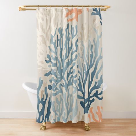 Get my art printed on awesome products. Support me at Redbubble #RBandME: https://www.redbubble.com/i/shower-curtain/Orange-Blue-Beige-Coral-Reef-Beachy-Coastal-Design-by-SeaStarAlex/164571558.YH6LW?asc=u Beachy Curtains, Coastal Design, Curtains For Sale, Coral Reef, Shower Curtains, Shower Curtain, Awesome Products, Coral, Curtains