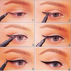 How To Do Winged Eyeliner, Hand Guide, Grunge Makeup Tutorial, Teknik Makeup, Tutorial Eyeliner, Perfect Winged Eyeliner, Bentuk Alis, Winged Eyeliner Tutorial, Eyeliner For Beginners