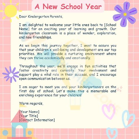 Our brief and heartfelt message to parents and guardians, inviting them to connect from the outset. A tool to establish open lines of communication and gather valuable insights about their child, ensuring a collaborative and successful academic journey ahead. Teacher also can take this sample letter to send your student to welcome back to them. Check it out! #backtoschool #letters #letterfromteacher #teacher #sample #welcomeback #greettings #students #pdfs #printable #worksheets Welcome Letter To Parents From Teacher, Message To Parents, Letter Greetings, Classroom Areas, Welcome Back Letter, Teacher Introduction, Letter To Students, Kindergarten Parent, Welcome To Kindergarten