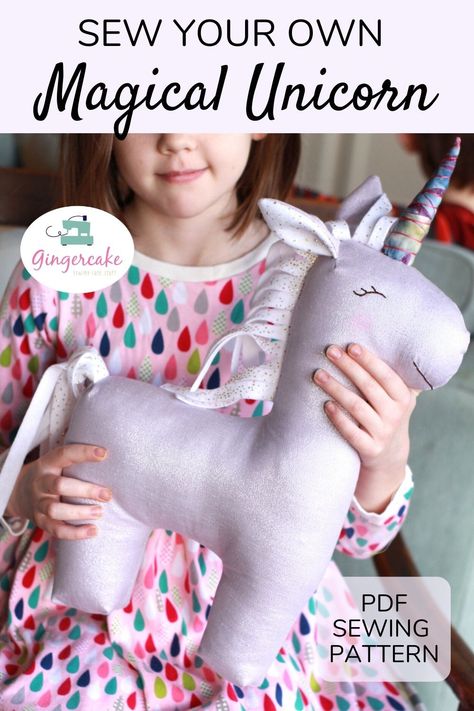 Simple Toy Sewing Pattern, Unicorn Plushie Pattern, Unicorn Soft Toy Pattern Free Sewing, Stuffy Sewing Pattern Free, Unicorn Stuffed Animal Pattern, Stuffed Unicorn Pattern Sewing, Animal Pillows Pattern Sewing, Unicorn Sewing Projects, Unicorn Sewing Pattern Free