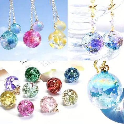 Temu | Explore the Latest Clothing, Beauty, Home, Jewelry & More Resin Bead Necklace, Resin Bead Molds, Resin Sphere Ideas, Uv Resin Jewelry, Diy Resin Accessories, Resin Sphere, Resin Ball, Clear Casting Resin, Dried Flowers Diy