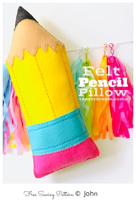 DIY Fabric Pencil Pillow Free Sewing Patterns | Fabric Art DIY Classroom Sewing Projects, Felt Pillows Diy, Back To School Sewing Projects, Easy Sewing Machine Projects, Pencil Pillow, Fabric Art Diy, Family Library, Felt Pillow, Scrap Fabric Crafts