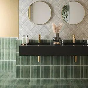 Typhoon Green 3 in. x 18 in. Subway Gloss Porcelain Wall and Floor Tile (10.76 sq. ft./Case) Tiny Bathroom Makeover, Subway Tile Design, Green Subway Tile, Jeffrey Court, Grey Subway Tiles, Bullnose Tile, Mosaic Floor Tile, Beige Ceramic, Porcelain Wall Tile