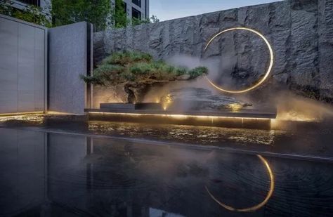 Outdoor Waterfall Fountain, Backyard Waterfall, Waterfall Ideas, Fountain Outdoor, Japanese Garden Landscape, Home Backyard, Japanese Garden Design, Waterfall Design, Waterfall Fountain