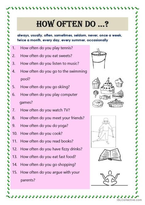 How often do you: English ESL worksheets pdf & doc Simple Present Tense Worksheets, Play Computer Games, Simple Present Tense, English Learning Books, Plural Nouns, Go Skiing, Speaking Activities, Asking Questions, English Course