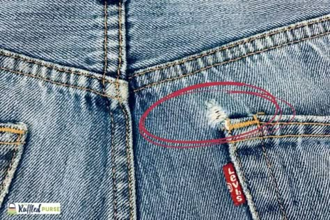 How to Fix a Hole in the Back Pocket of Jeans - The Ruffled Purse® Back Pocket Patch Jeans, Mending A Hole In Jeans, Repairing Jeans With Holes, How To Repair A Hole In Jeans, Fixing A Hole In Jeans, Visible Mending Jeans Back Pocket, Jeans Pocket Embroidery Design, Patch Hole In Jeans, Repairing Holes In Jeans