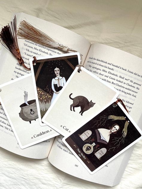 Literary Witches, Goth Bookmark, Ticket Bookmark, Card Bookmark, Reading Accessories, Watercolor Bookmarks, Mystery Book, Gifts For Bookworms, Card Deck