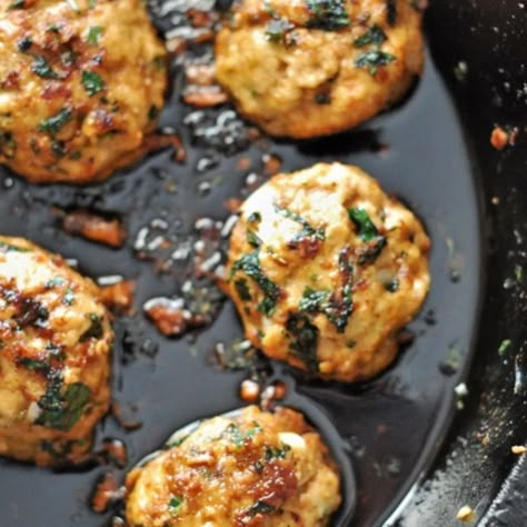 - Spicy Thai Basil Chicken Meatballs Thai Basil Chicken, Chicken Meatball Recipes, Spicy Thai, Basil Chicken, Thai Basil, Appetizer Bites, Chicken Meatballs, Meatball Recipes, Poultry Recipes