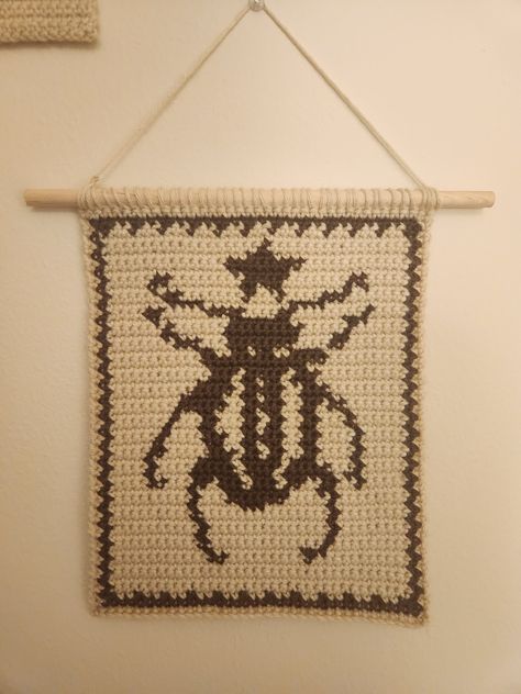 PDF download of my beetle tapestry design. Crochet Wall Art Pattern, Simple Crochet Tapestry, Small Crochet Tapestry Pattern, Crochet Wall Tapestry, Tapestry Crochet Patterns Charts Free, Knitted Tapestry, Crochet Tapestry Pattern Free, Tapestry Crochet Patterns Charts, Crochet Patterns Tapestry