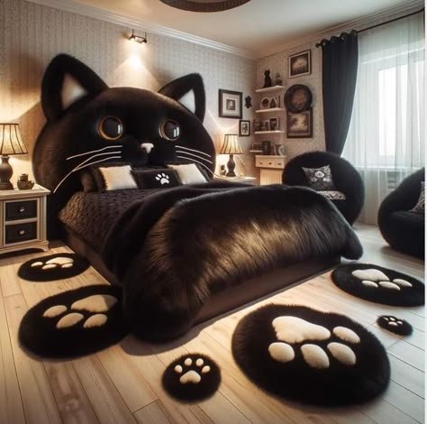 Cat Themed Bedroom Ideas, Cool Bed Frame, Green Aesthetic Bedroom, Cat Themed Furniture, Cool Bed Frames, Dragon Bedroom, Cat Themed Bedroom, Furniture For Cats, Cats And Humans