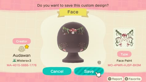 Acnh Cute Face Paint, Animal Crossing Face Codes, Animal Crossing Face Paint Design, Face Paint Fairy, Acnh Face Paint, Fairycore Acnh, Peter Pan Collar Pattern, Paint Fairy, Cottagecore Animal Crossing