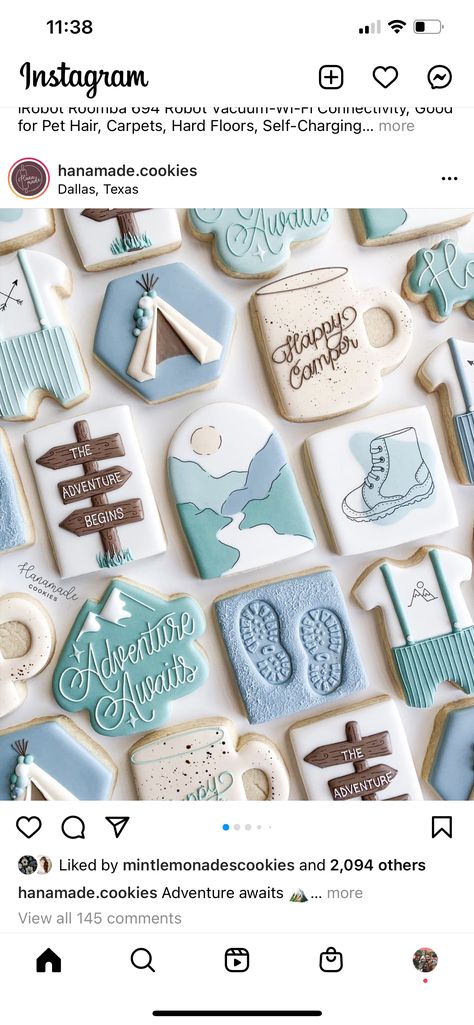 River Cookies Decorated, Lake Themed Cookies, Adventure Awaits Cookies Decorated, National Park Cookies Decorated, Lake Decorated Cookies, Adventure Awaits Cookies, Camp Bachelorette Cookies, Mountain Cookies Decorated, Adventure Cookies