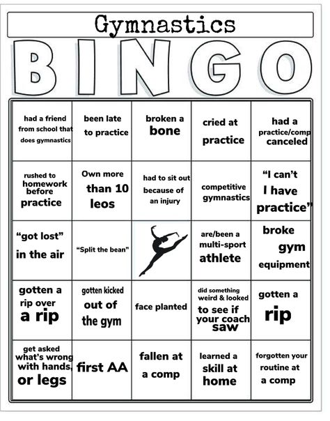 Gymnastics Bingo, Gymnastic Drills, Gymnast Birthday Party, Pe Lessons, Gymnastics Equipment, Gymnastics Team, Team Mom, Story Games, Gym Stuff