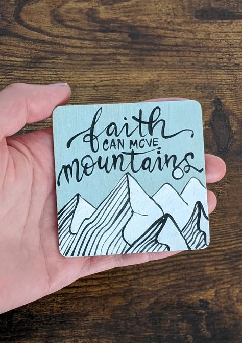 Painting Christian, Painted Bible, Bible Verse Decor, Hand Painted Bible, Faith Based Gifts, Faith Can Move Mountains, Mountain Painting, Mountain Scenery, Christian Home Decor