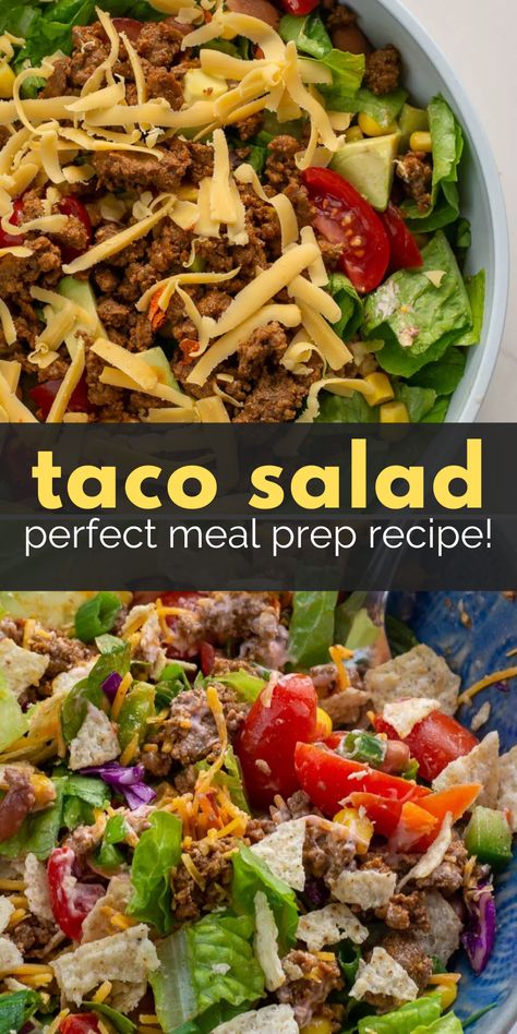 Meal Prep For The Week Mexican Food, Meal Prep With Taco Meat, Meal Prep For The Week Mexican, Taco Salad Work Lunch, Mexican Lunch Meal Prep, Taco Salad Meal Prep Lunch Ideas, Ground Beef Taco Meal Prep, Easy Taco Bowl Meal Prep, Make Ahead Salads For The Week