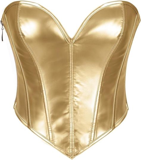 Amazon.com: WERFORU Women PU Leather Corset Top Lace-up Tied Underbust Costume Waspie Steampunk Zipper Bustier for Ladies,Gold,XXL: Clothing, Shoes & Jewelry Gold Corset, Leather Corset Top, Leather Corset, Fashion Project, Bustiers, Lace Tops, Corset Top, Leather And Lace, Shoes Jewelry